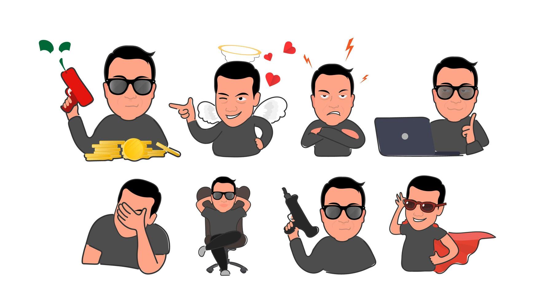 A cartoon man with different expressions and poses vector