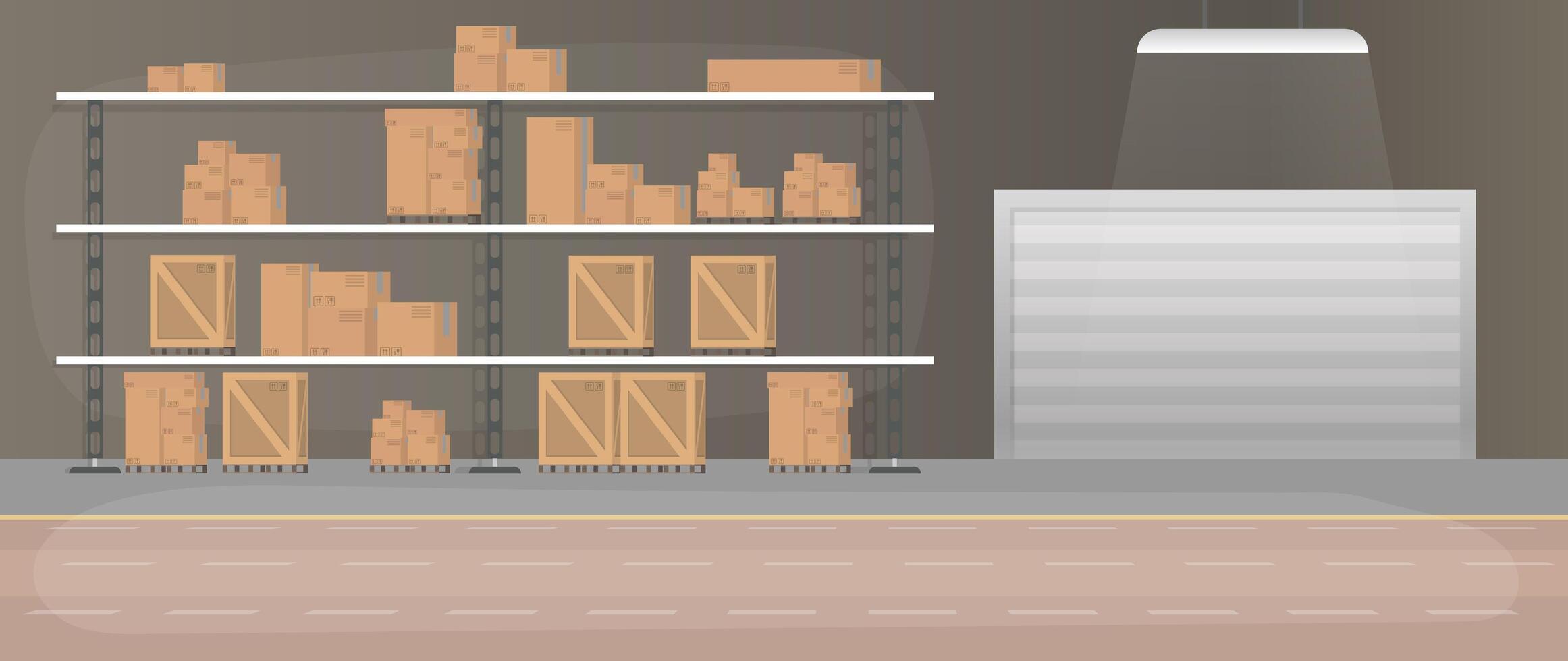 An illustration of a warehouse with shelves and boxes vector