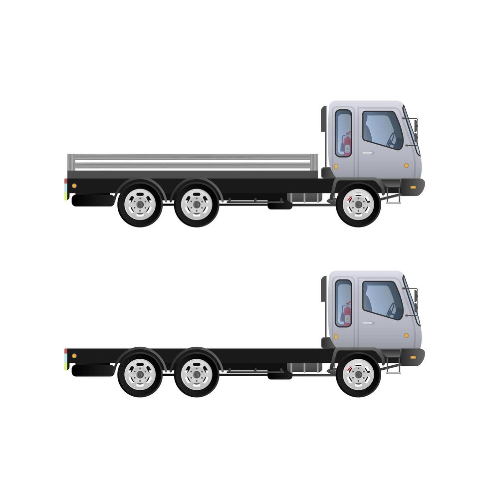 Two flatbed trucks on a white background vector