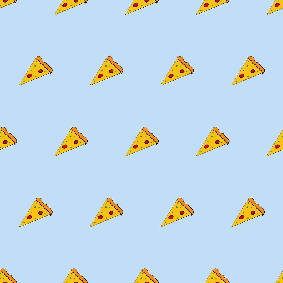 Seamless background with a slice of pizza. Pizza in a flat style. Endless background. Good for backgrounds, cards, and wrap designs. . vector