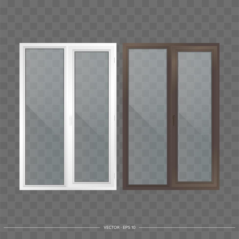 juego de ventanas de metal-plástico con vidrios transparentes. ventanas modernas en un estilo realista. vector. vector