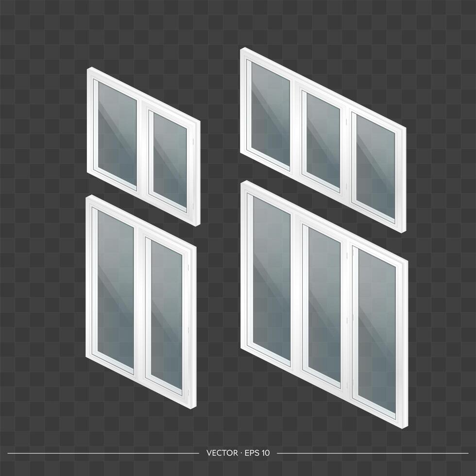 Three different types of windows on a black background vector
