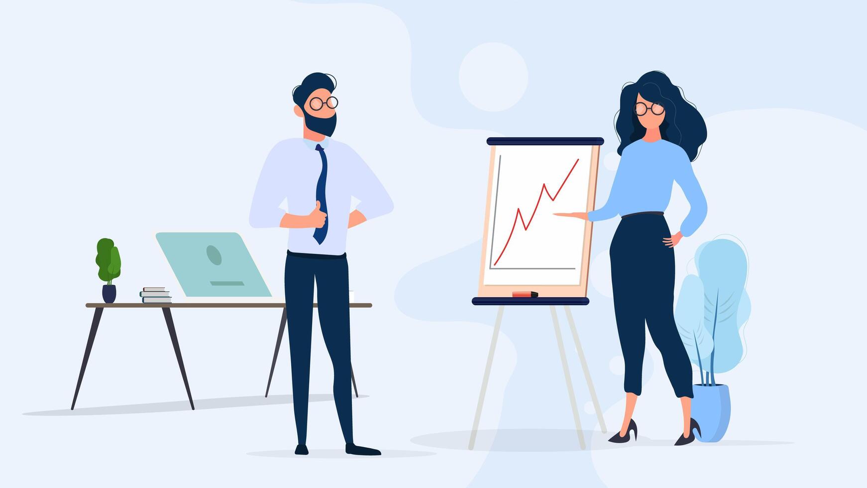 Business people in the office with a presentation board vector