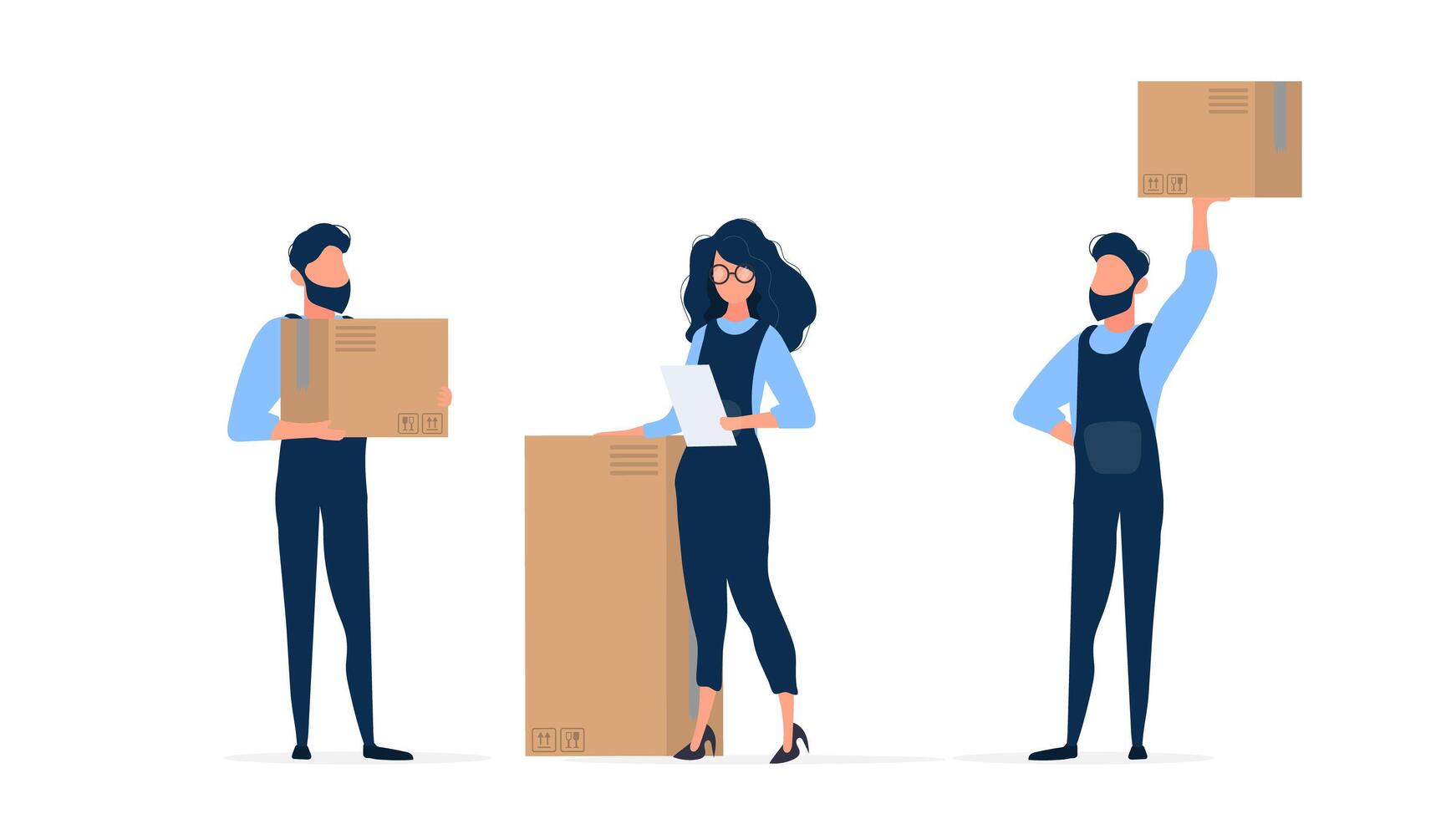 People moving boxes with boxes and boxes vector