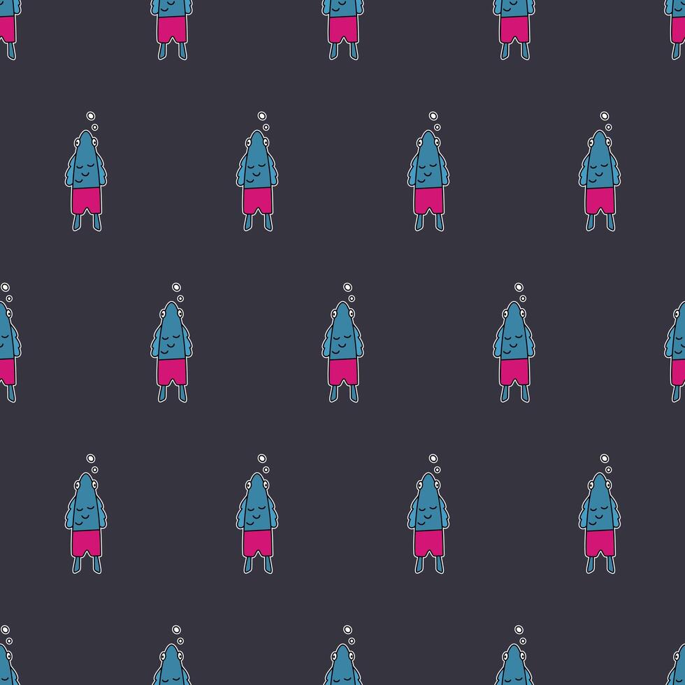 Seamless pattern Funny fish in pink shorts. Fish with a funny look. Good for phono, postcards and wrapping paper. . vector