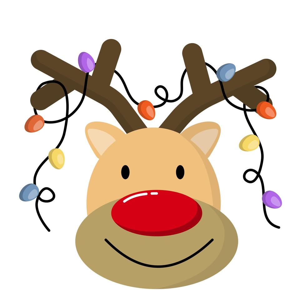 cepillo inferencia sentido común linda cara de reno navideño. ciervos de divertidos dibujos animados con  luces decorativas. 4807931 Vector en Vecteezy