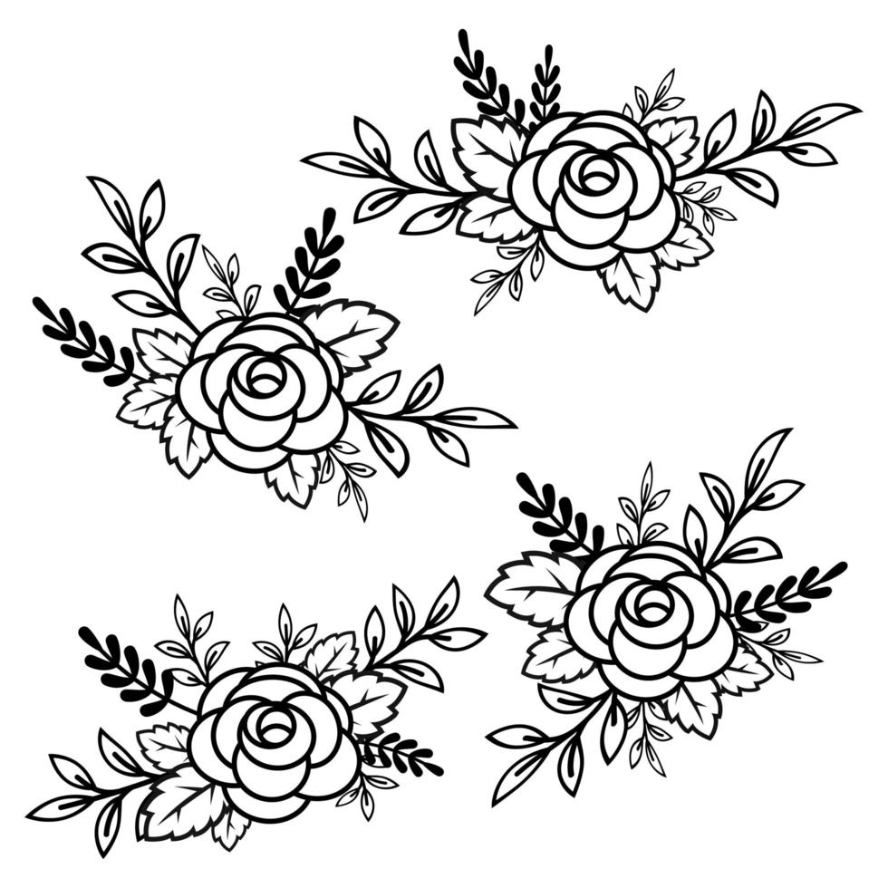 hermoso ramo blanco y negro de rosas y hojas. arreglo floral aislado en el fondo. vector