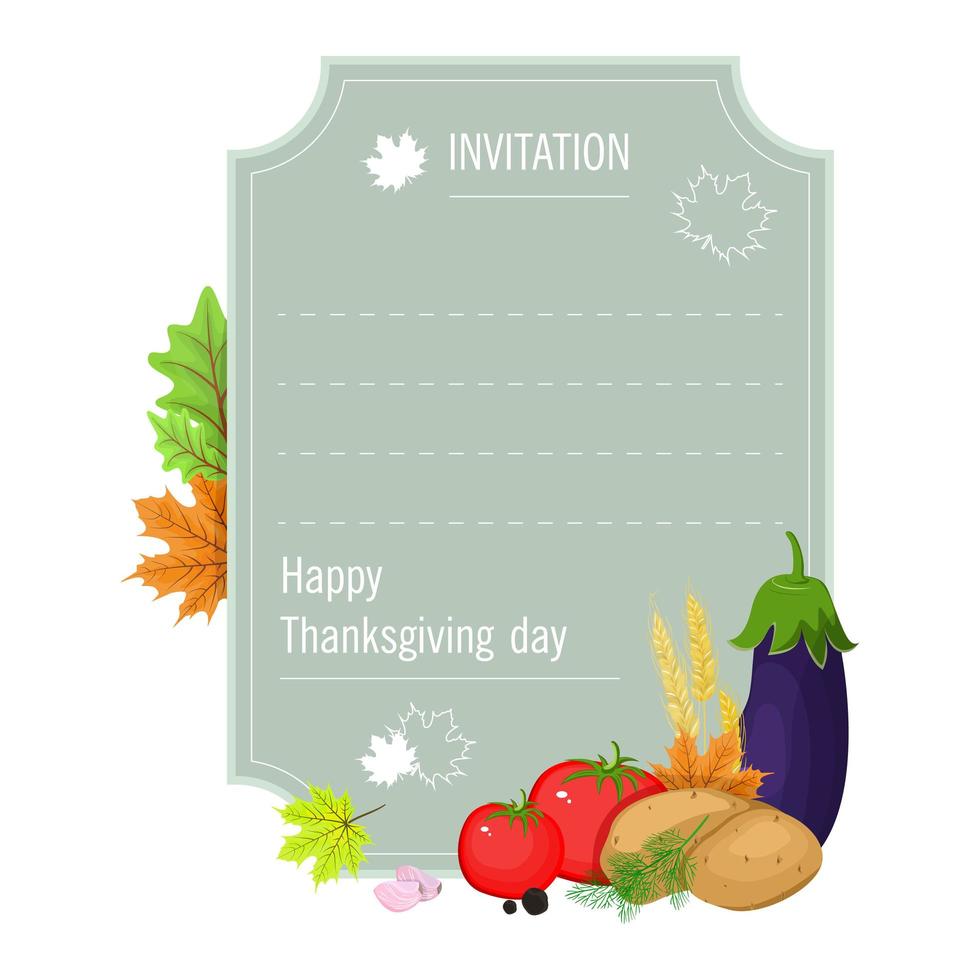 Hand drawn thanksgiving greeting card with set . Vector