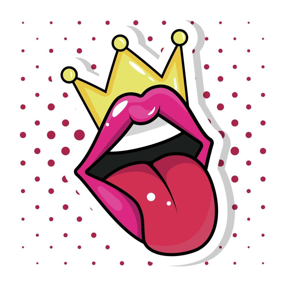 Pop art vector speaking red lips. Sexy woman s Half-open mouth, licking, tongue sticking out, conversation.