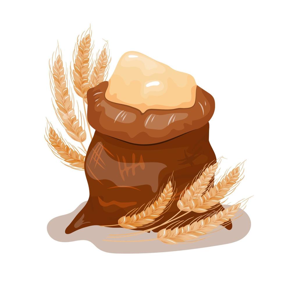 A sack of flour and ears of wheat. Vector illustration.