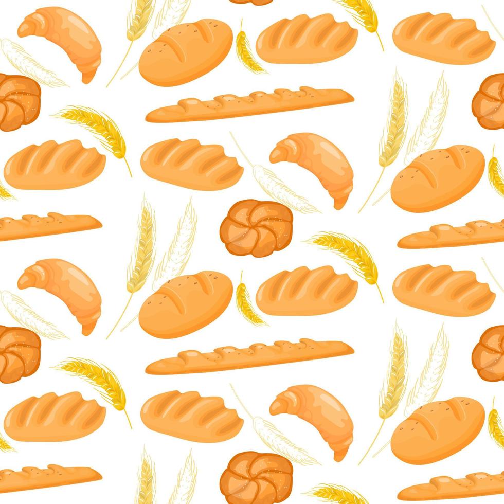 Seamless pattern of bread and bakery products. Bakery background. Vector illustration.