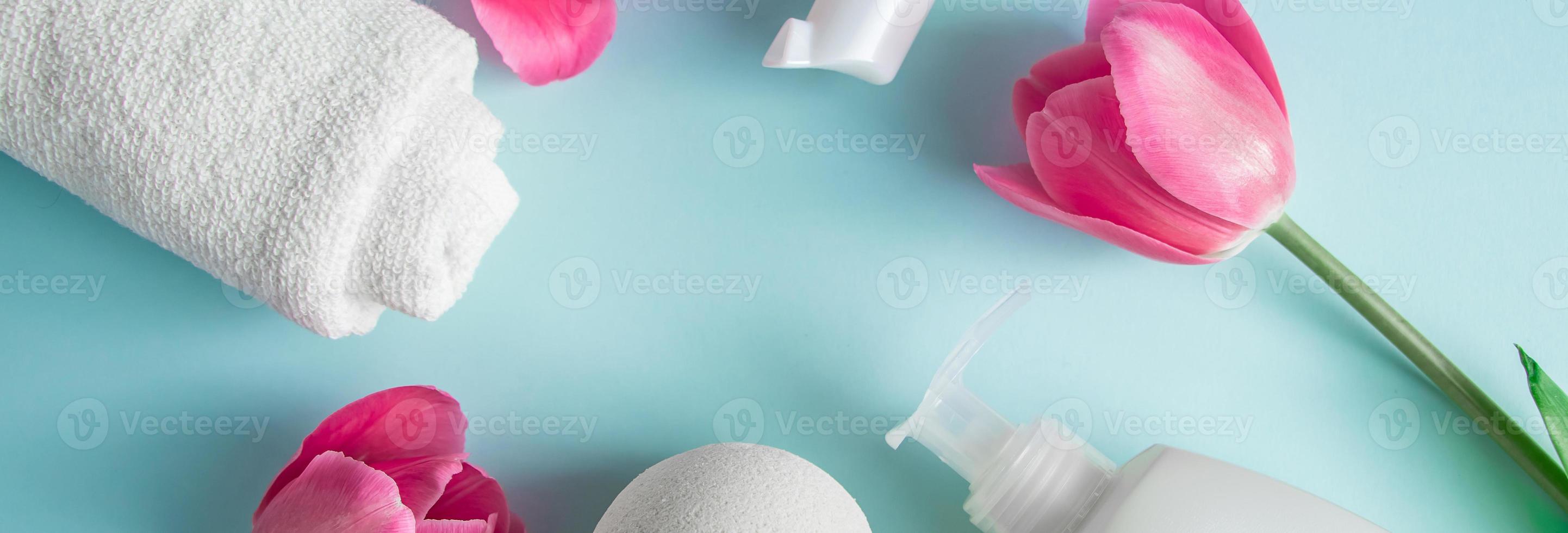 Skin care products on a blue background. photo