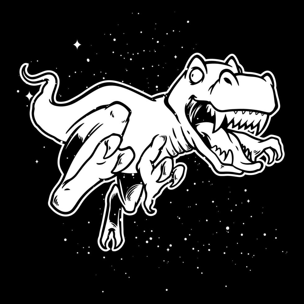 Hand drawn illustration of dinosaurs flying on outer space vector