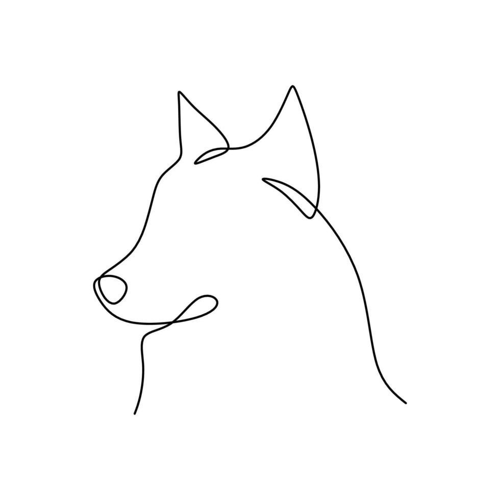 Continuous one single line of dog head isolated on white background. vector
