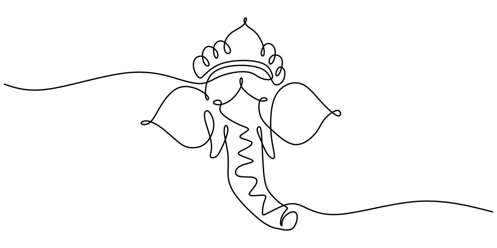 Continuous one single line of elephant head wearing crown vector