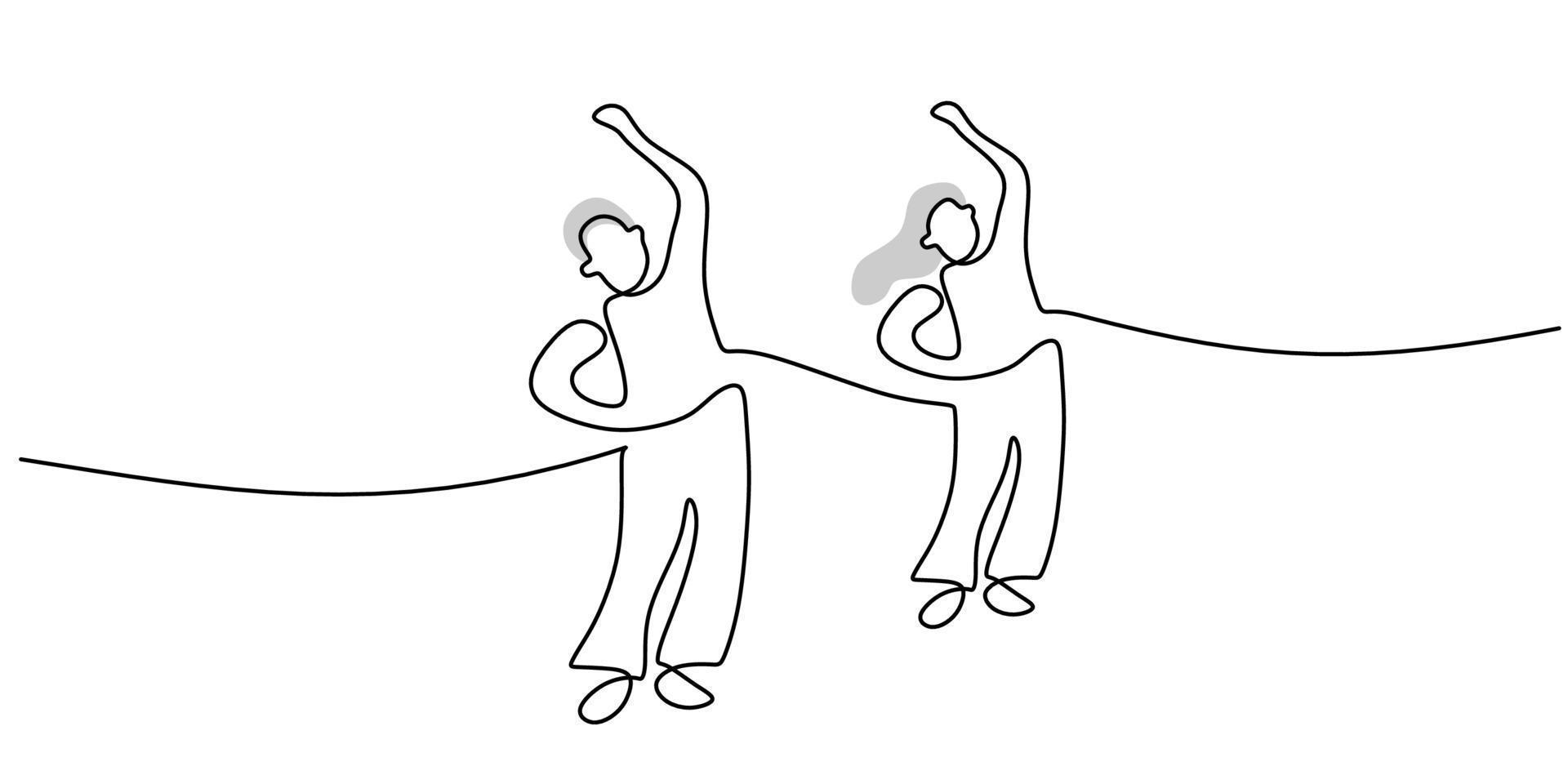 Continuous one single line of mature couple doing yoga or gym vector