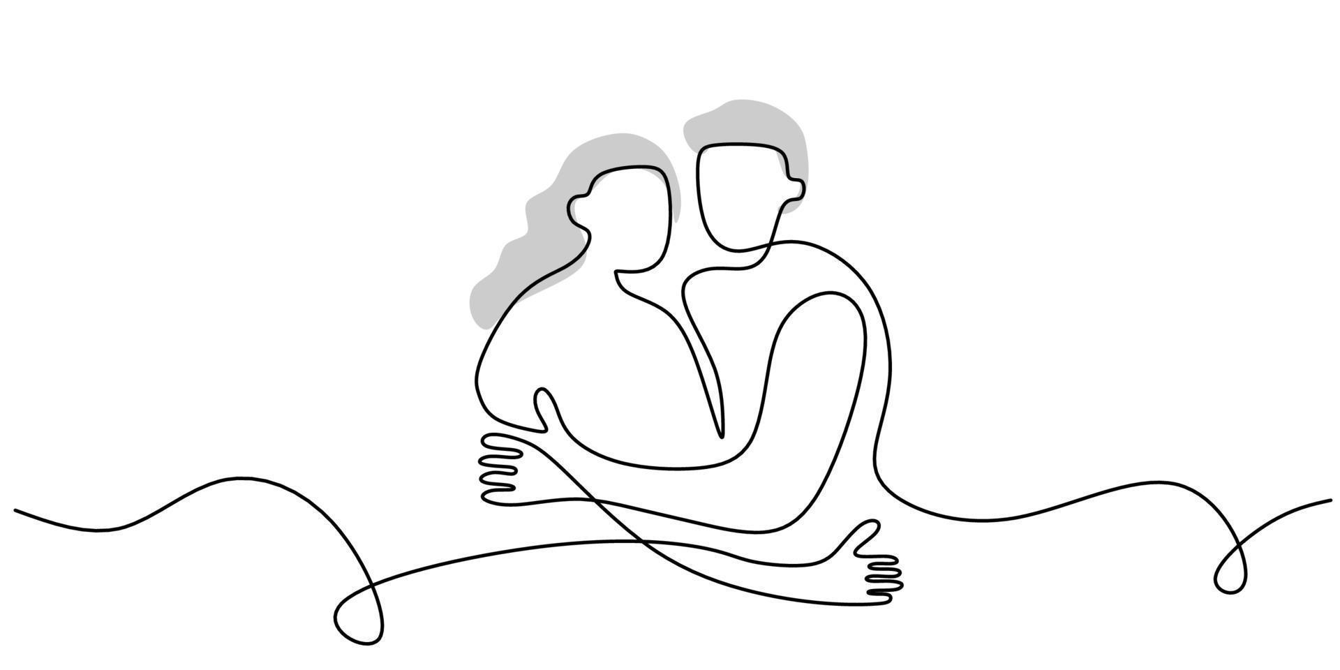 Continuous one single line of cute romantic couple hugging vector