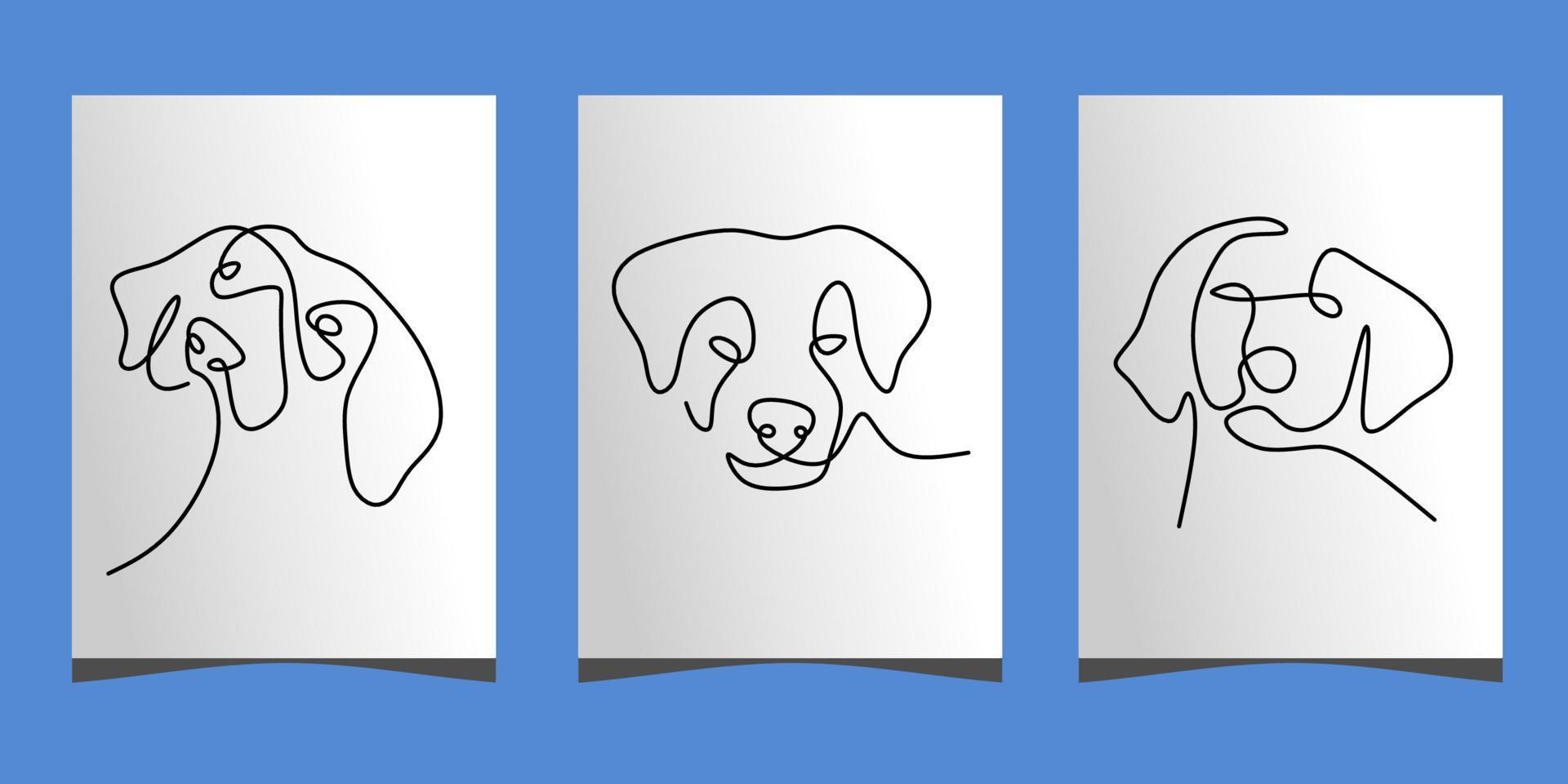 Continuous one single line of three cute dog head poster vector