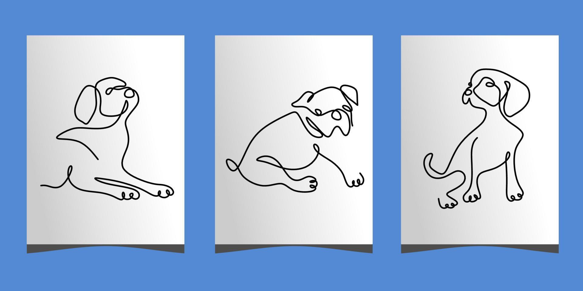Continuous one single line of three cute dog poster vector