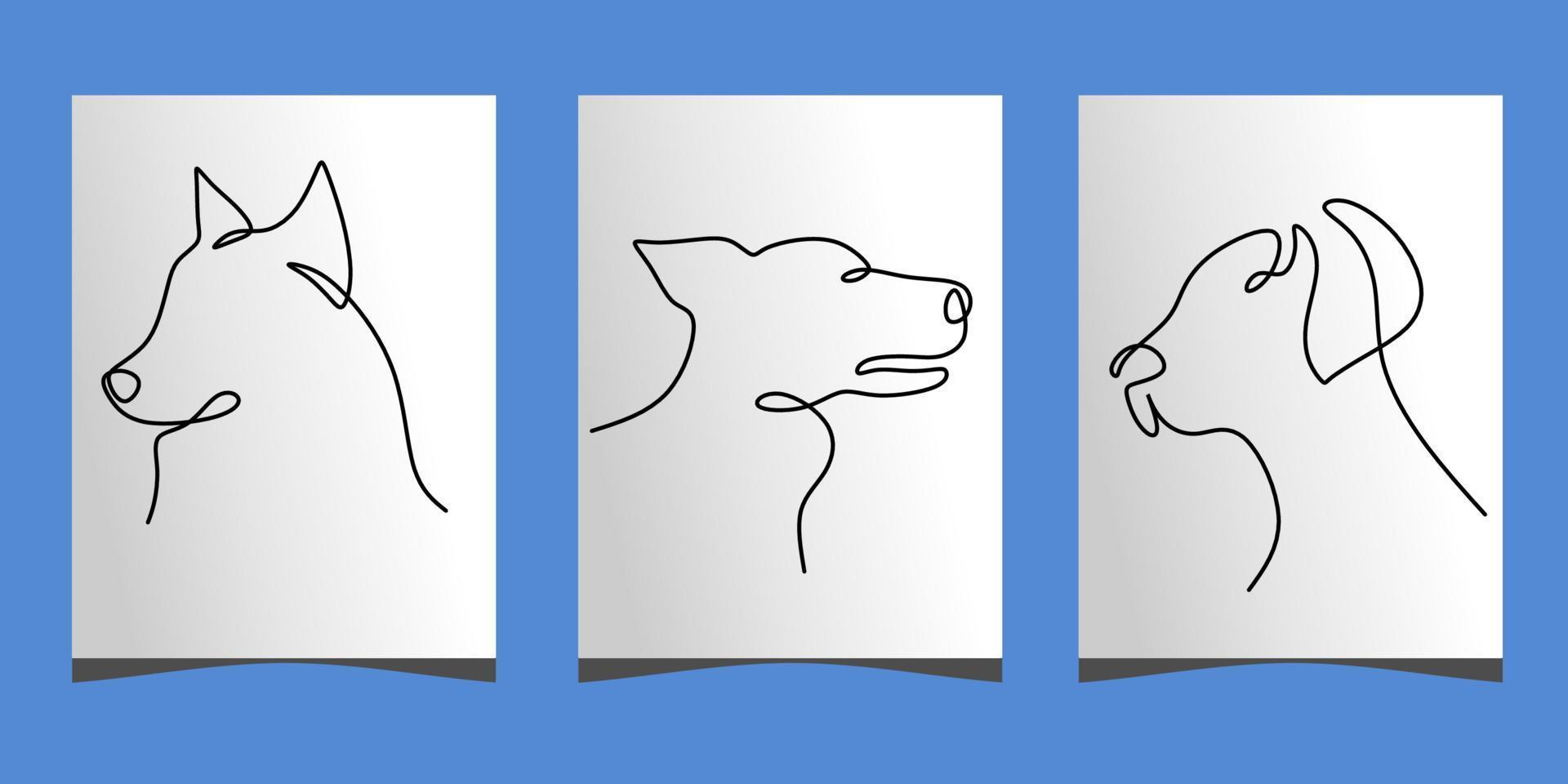 Continuous one single line of three cute dog head poster vector