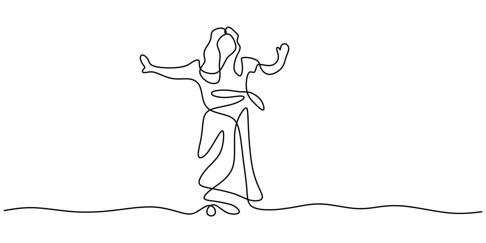 Continuous one single line of woman dancer from india vector