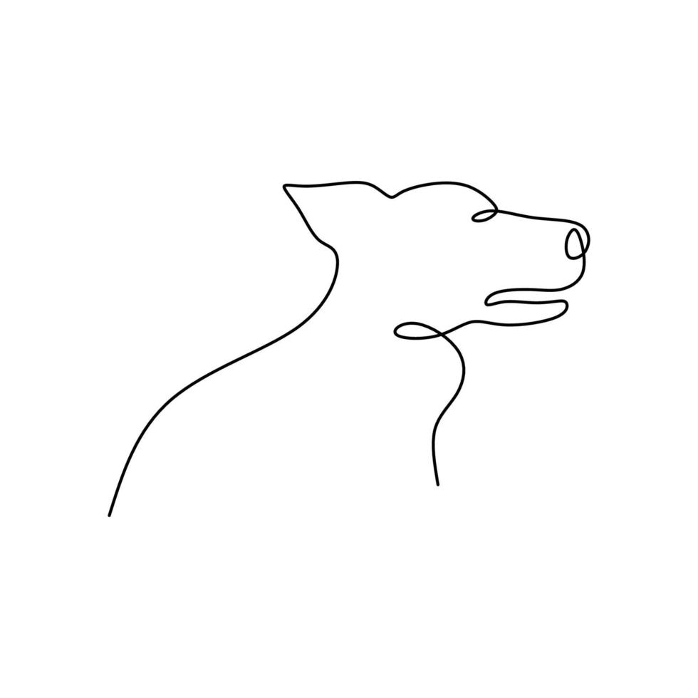 Continuous one single line of dog head isolated on white background. vector