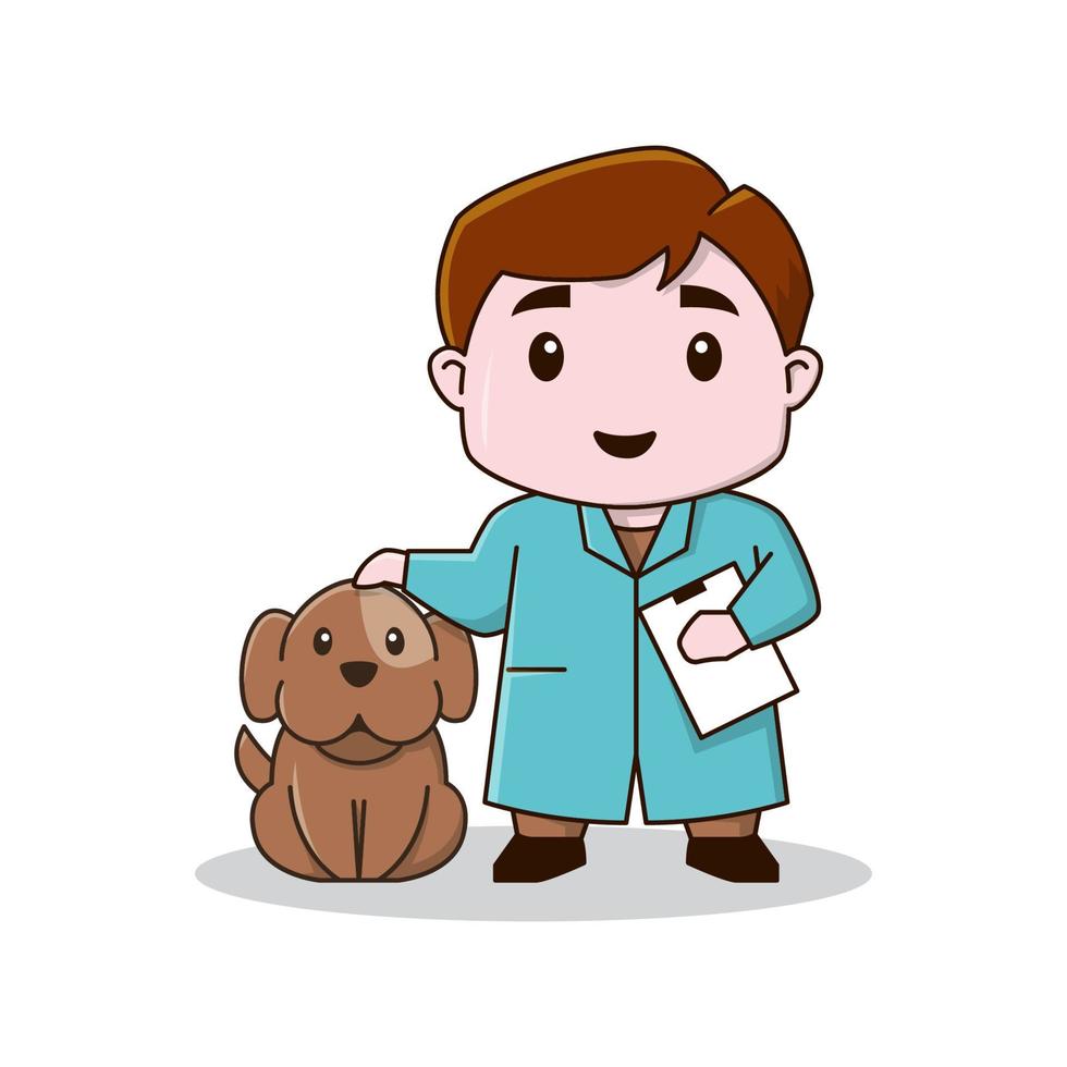 pequeño animal lindo doctor veterinario perro cachorro dibujos animados mascota cuidado de la salud vector