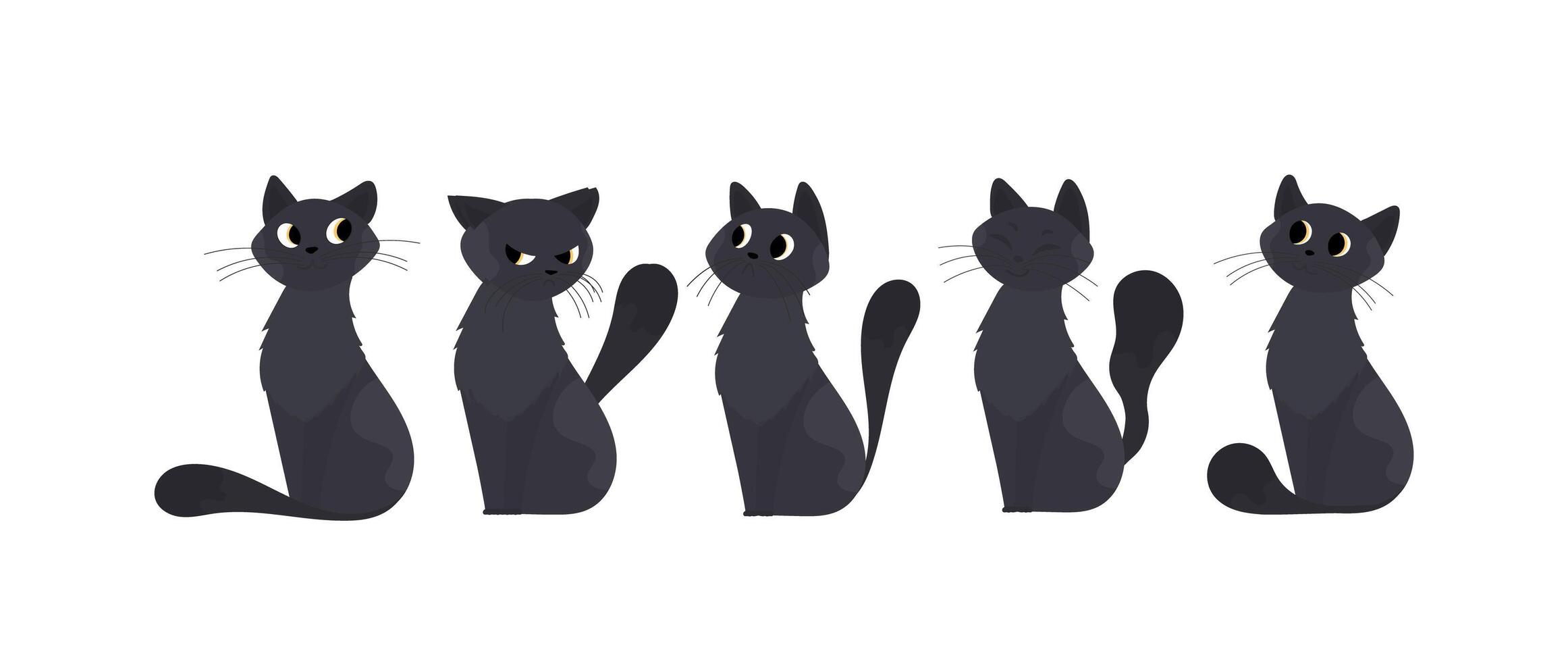 A set of Cute black cat. Suitable for stickers and postcards. Isolated. Vector. vector