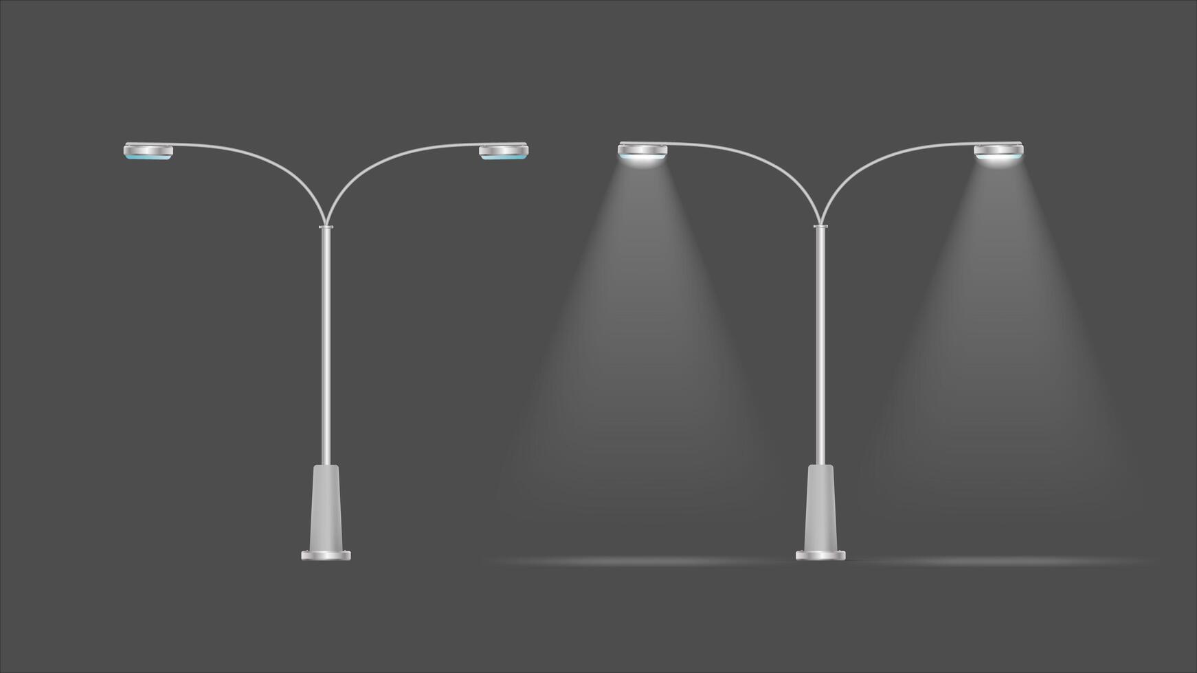 Two street lights with spotlight on a dark background vector