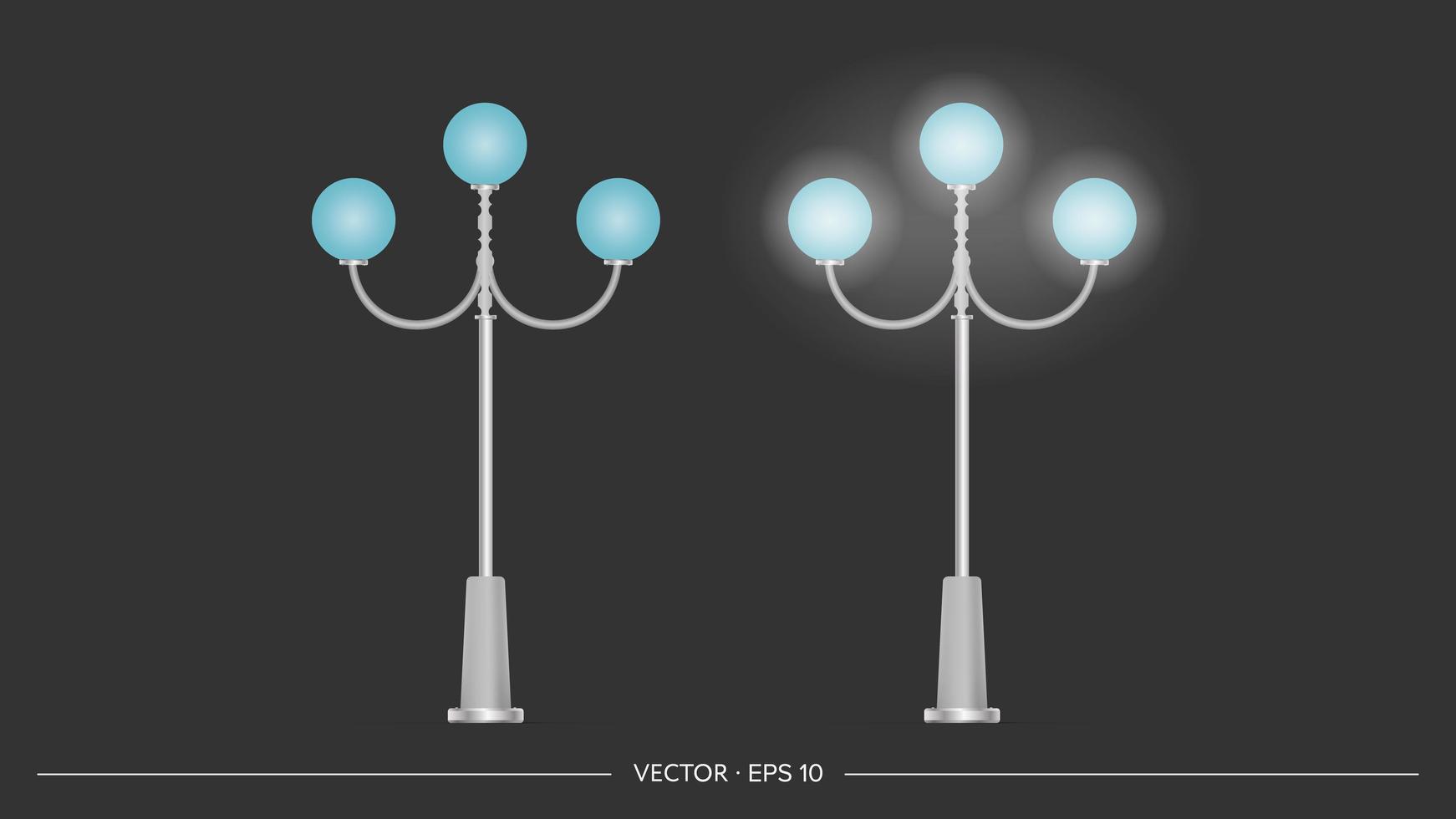 un juego de linternas metálicas que brillan. poste de luz con luz realista. vector. vector