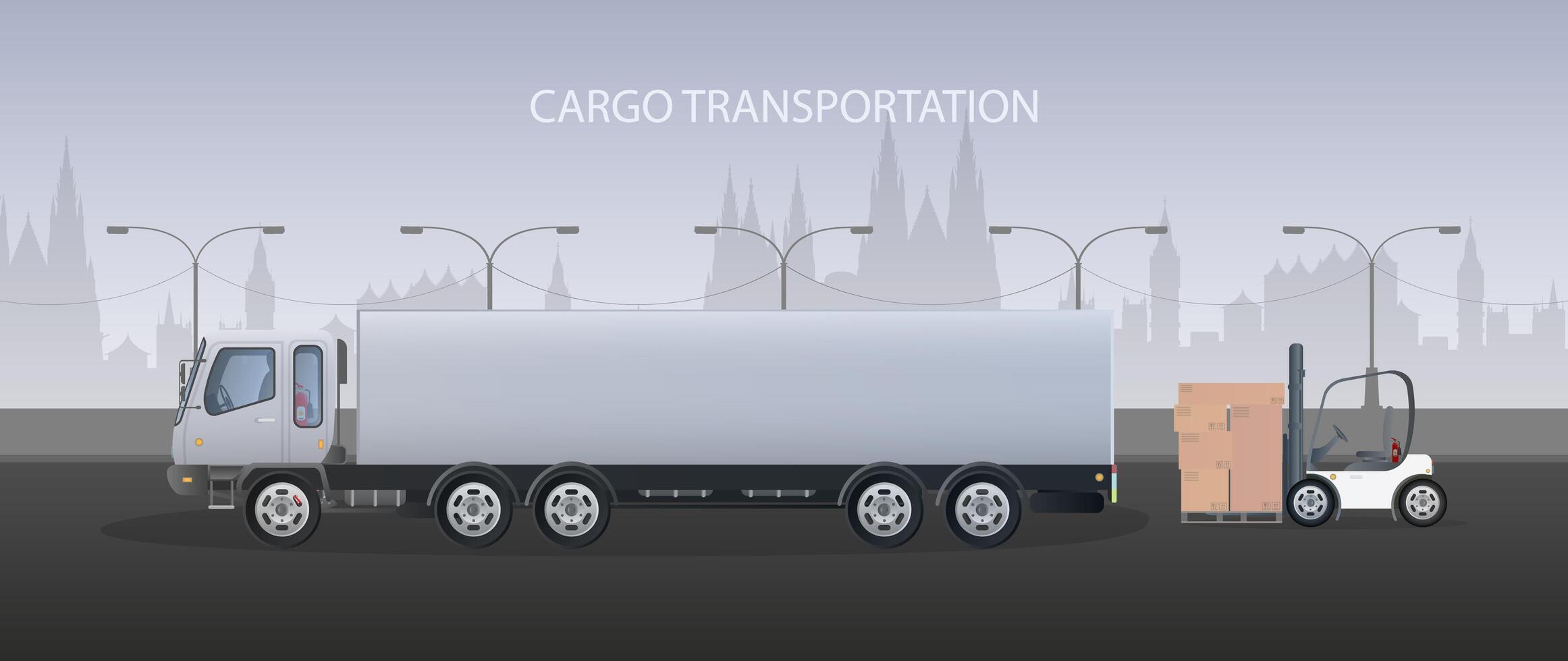 A truck is driving down the road with a forklift vector