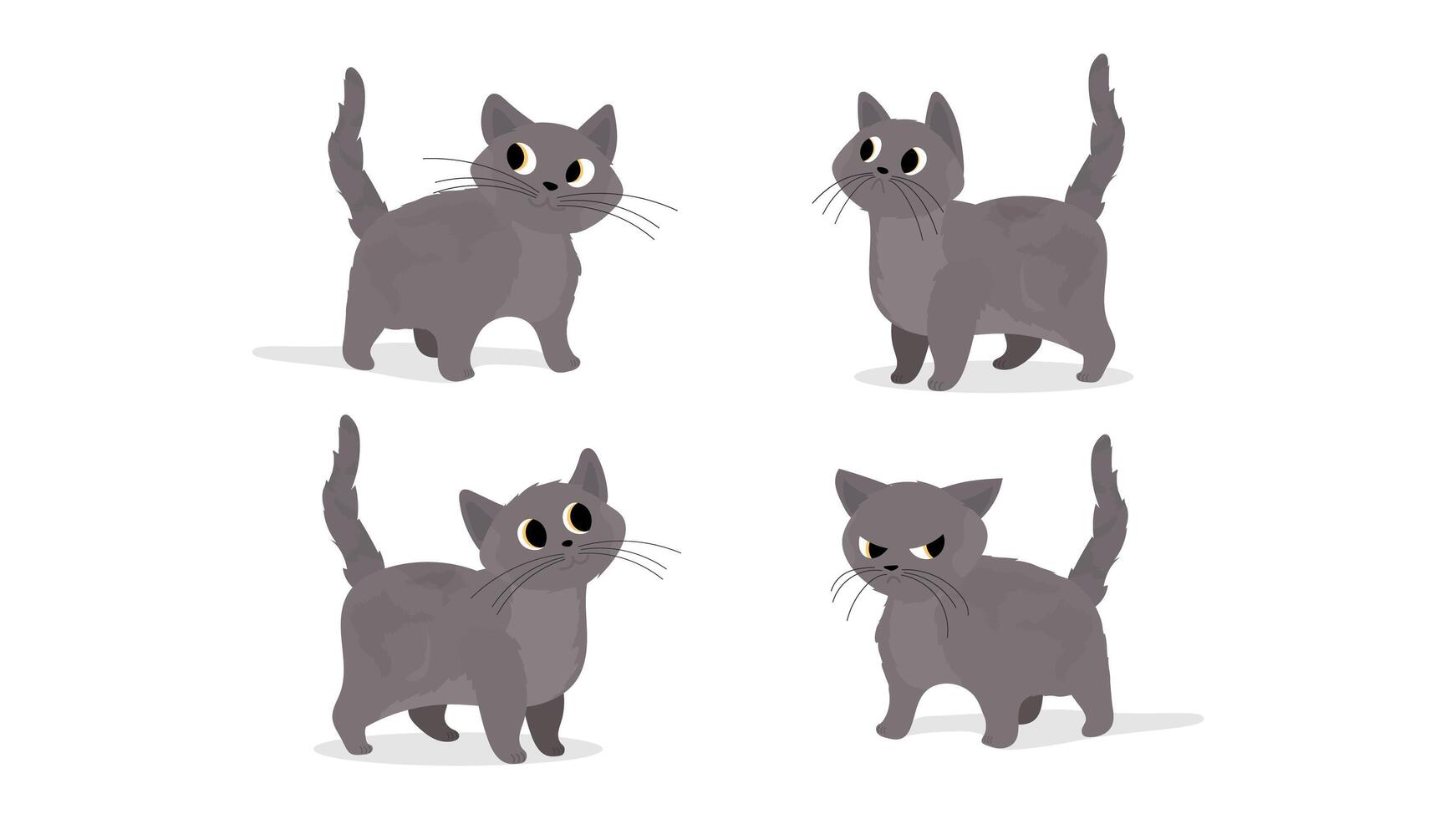 Four different gray cats with different expressions vector