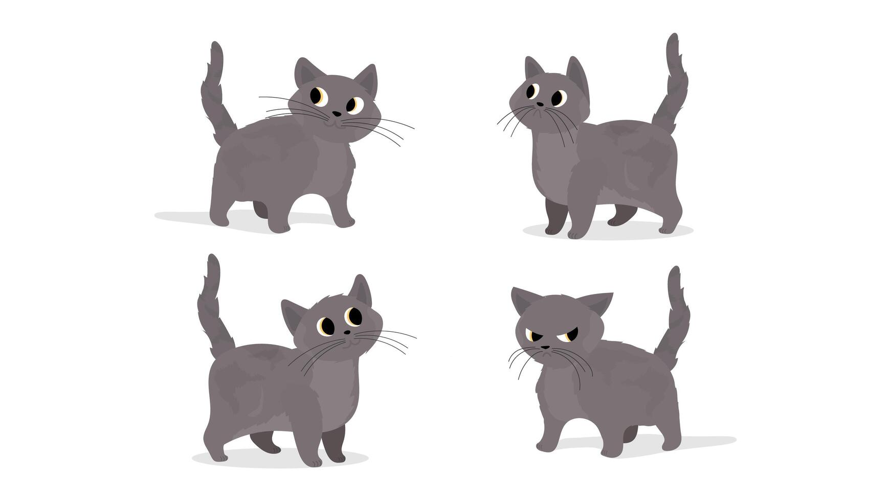 un conjunto de lindo gato gris. Adecuado para pegatinas y postales. aislado. vector. vector