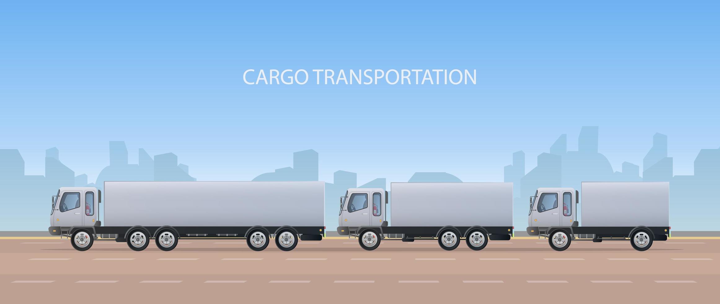 Freight banner. Big white truck. The concept of transportation, delivery and logistics of goods. Vector. vector