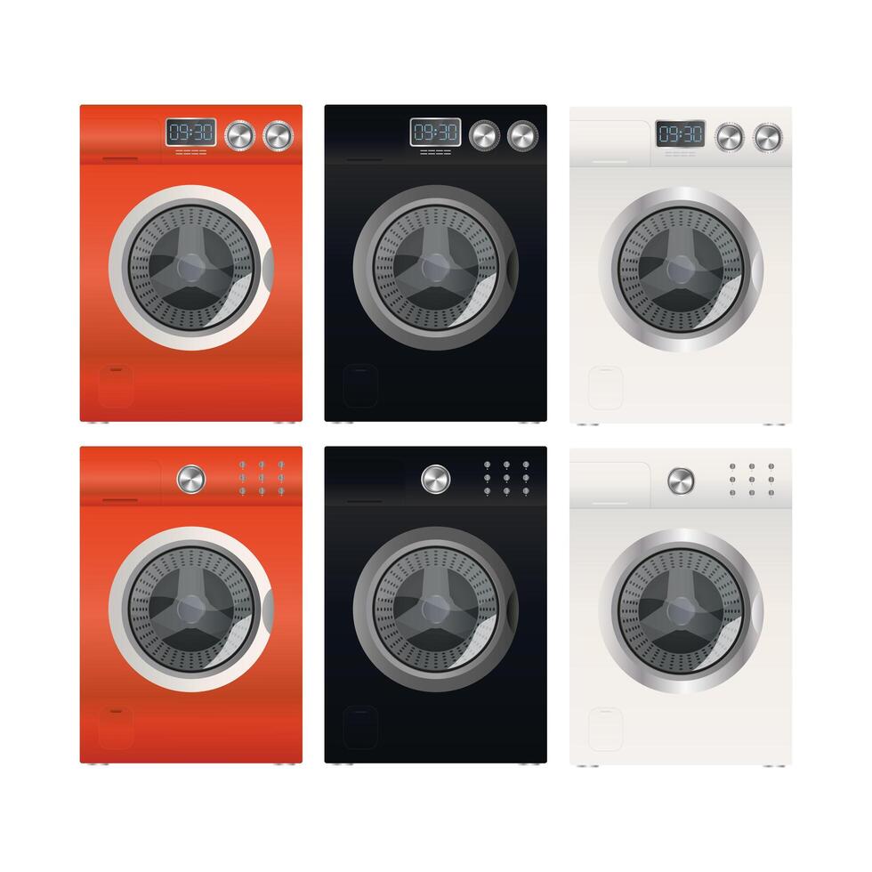 Set of modern washing machines isolated on a white background. Stylish washing machine. Realistic style. Vector. vector