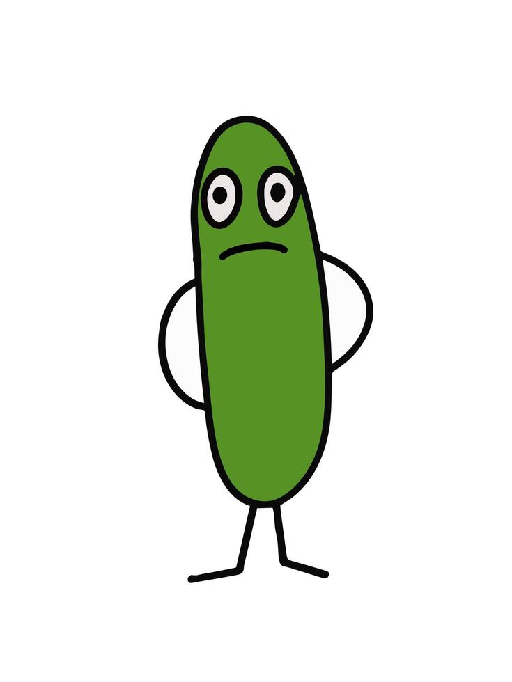 Sad cucumber sticker. The green cucumber is sad. Isolated. Vector. vector