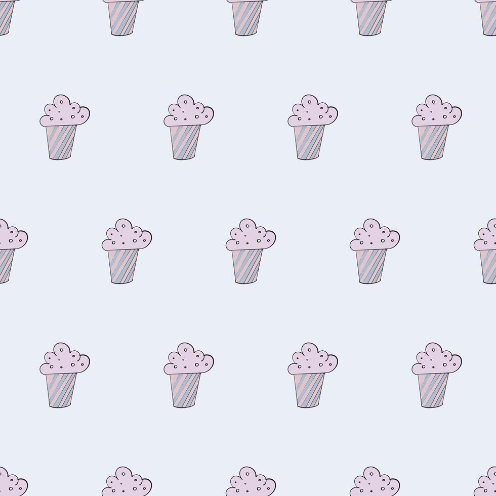 Seamless pattern with cupcake. Festive cupcake in a flat style. Endless background. Good for backgrounds, postcards and wraps designs. Vector. vector