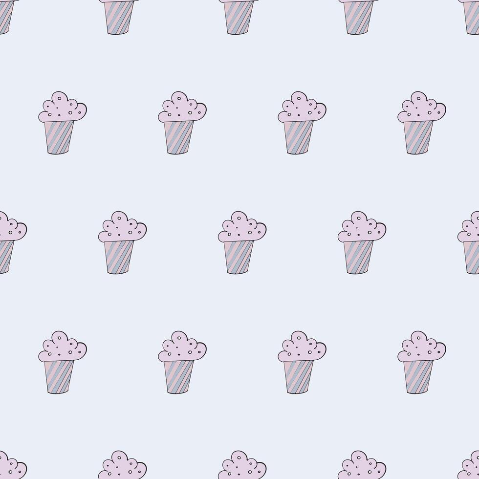 Seamless pattern with cupcake. Festive cupcake in a flat style. Endless background. Good for backgrounds, postcards and wraps designs. Vector. vector