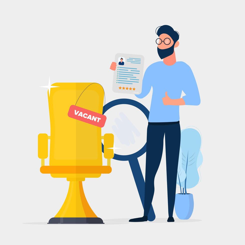 A man is holding a document and standing next to a chair vector