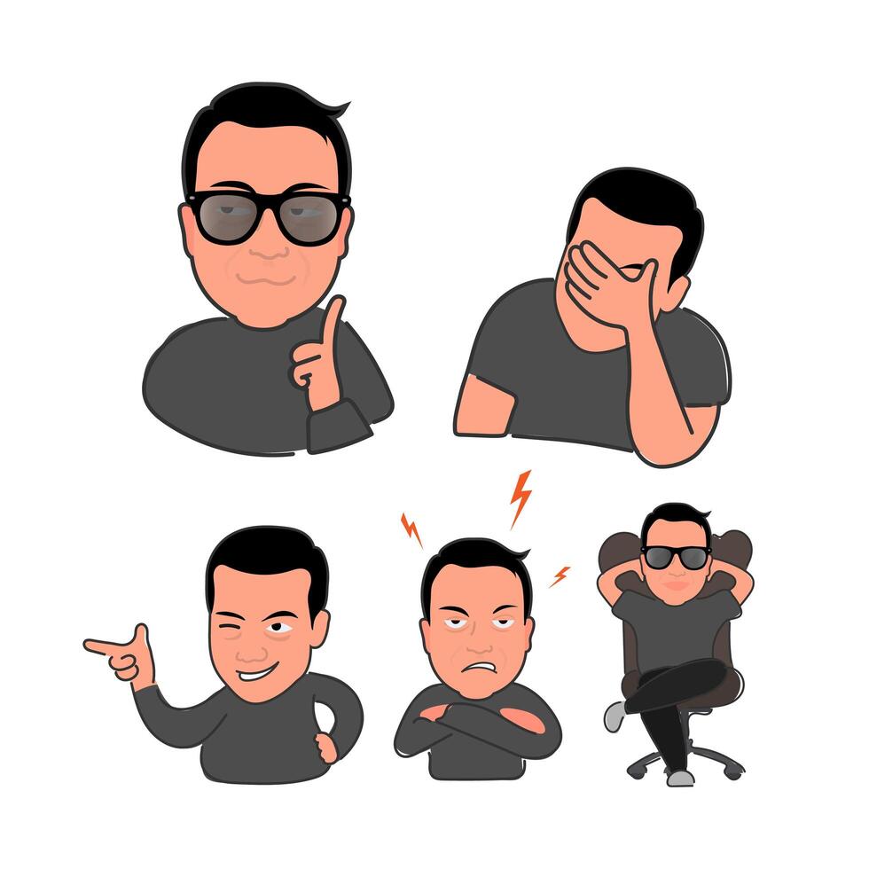 A man in glasses is showing different expressions vector