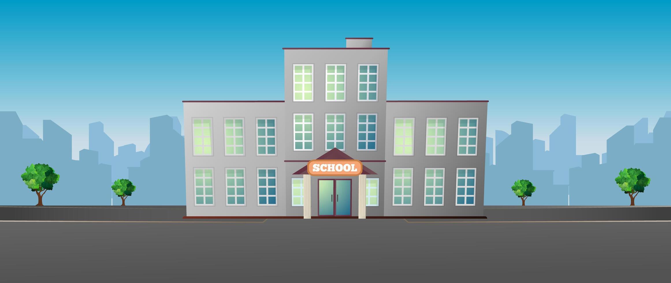 escuela en la ilustración de vector de ciudad.