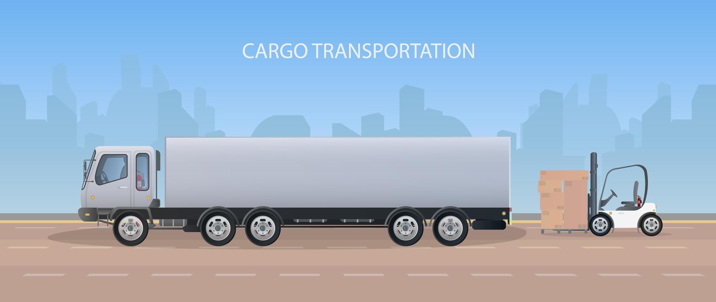 Freight banner. Big white truck. The concept of transportation, delivery and logistics of goods. Vector. vector