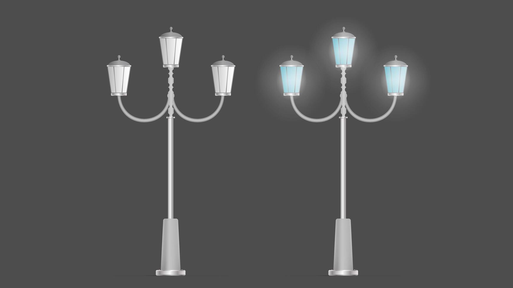 A set of Metallic lanterns that shine. Lamp post with realistic light. Vector. vector
