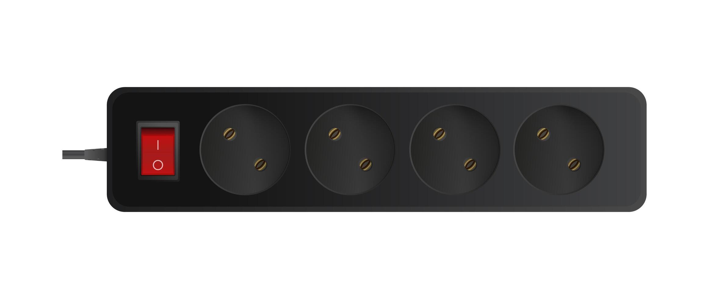 Black extension cord with two sockets. Portable socket. Realistic style. . vector