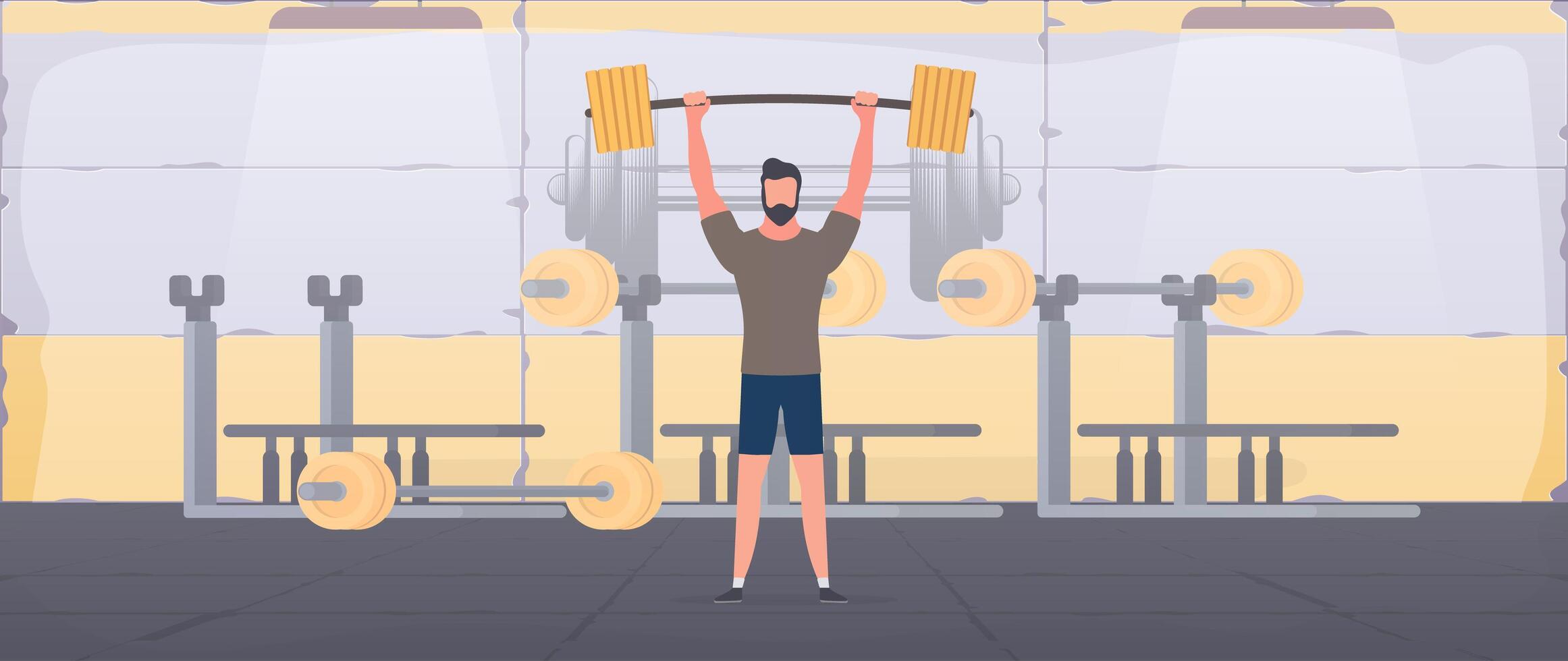 Spotsman with a barbell in the gym. A man lifts a dumbbell. The concept of sport and healthy lifestyle. Vector. vector