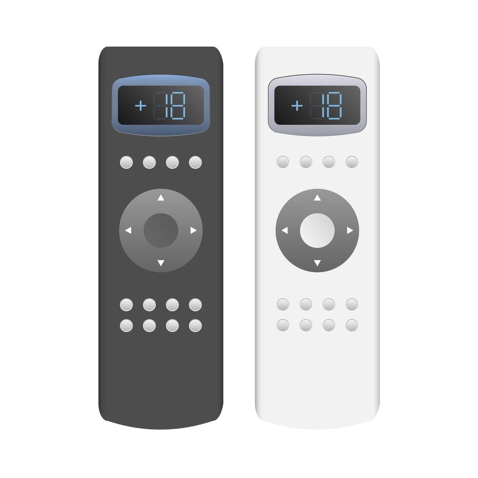 A set of remotes from the air conditioner 3d. Realistic vector remote control. Isolated on white