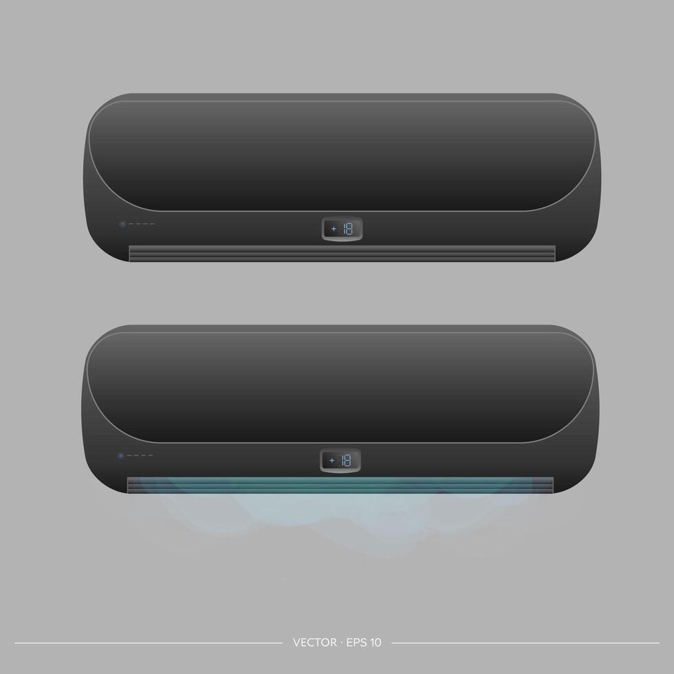 Black air conditioner emits cold 3d. Realistic air conditioner . vector
