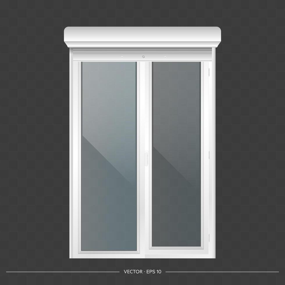 Open roller shutter on the euro window. Realistic euro window with roller shutters vector. vector