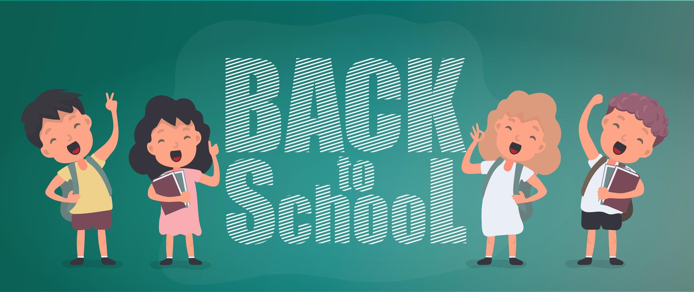 Back to school banner. Children rejoice at the start of the school year. Satisfied schoolchildren. Vector. vector