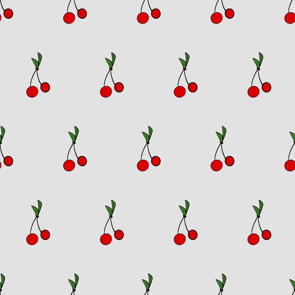 Cherry seamless pattern. Cherries with green leaves isolated on white background. Good for backgrounds and postcards. Vector icon